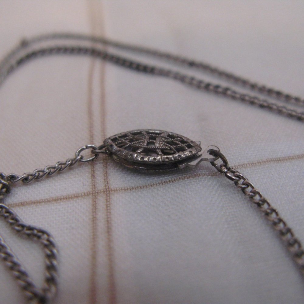 Vintage Moonstone Glass Reverse Carved Pendant Sterling Silver Necklace Japan - Picture 3 of 8